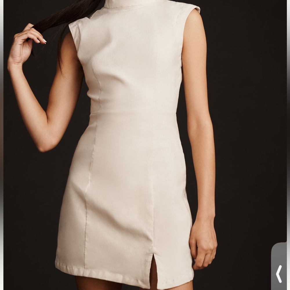 Anthropologie Cream Mock Neck Sleeveless Mini Dress